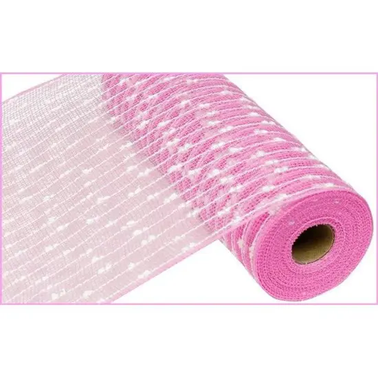 10" Snowball Deco Mesh Ribbon: Pink & White (10 Yards) {1}