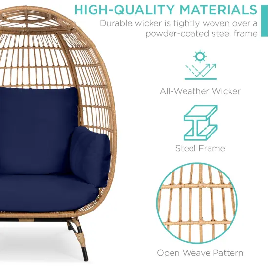 Best Choice Products Wicker Egg Chair Oversized Indoor Outdoor Patio Lounger w/ Steel Frame, 440lb Capacity Navy {4}