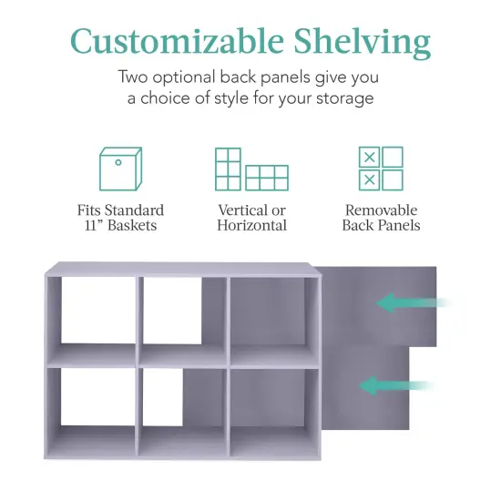 Best Choice Products 6-Cube Bookshelf, 11in Display Storage System, Organizer w/ Removable Back Panels Lavender {3}