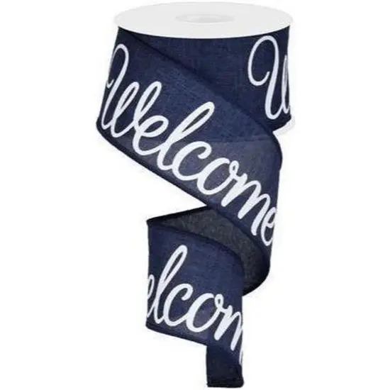 2.5" Welcome Royal Ribbon: Navy Blue (10 Yards) {1}