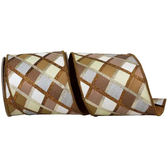 4in Diagonal Glitter Stripe Ribbon: Brown (5 Yards) {1}