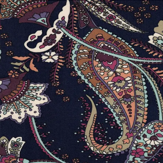 1 Yard DTY Paisley Print Stretch Knit Fabric 58/60" Inch Wide NAVY NEW {5}