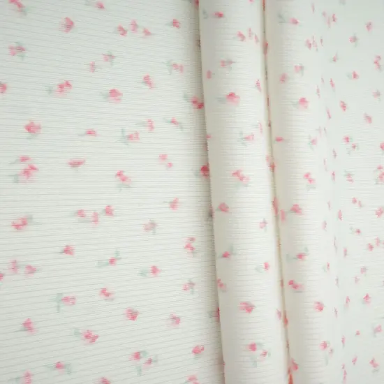 1 Yard Cotton Feel Ditsy Print Rib Knit Fabric 2x2 Rib Soft Stretch Polyester Spandex 58/59 Inch Wide PINK {3}