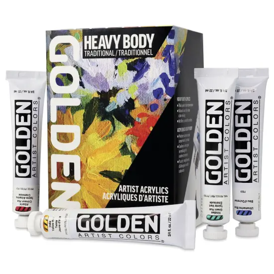 Golden Heavy Body Artist Acrylics - Set of 7, Traditional Colors, 22 ml Tubes {1}