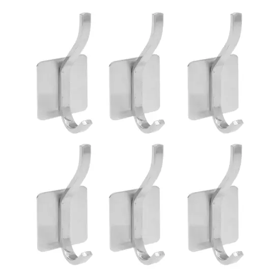 6 Pack Double Post Adhesive Wall Hooks, Heavy Duty Stainless Steel for Hanging Towel Coat Hat (3.6 in) Silver {1}