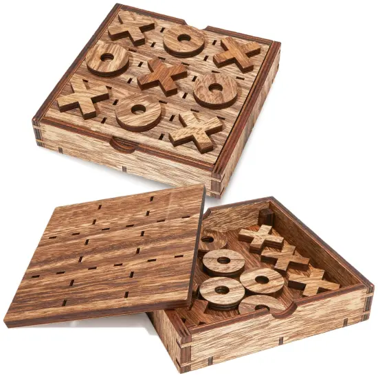 Set of 2 Wooden Tic Tac Toe Board Game for Kids and Family, 10 Pcs, 5.5 x 1.15 in. Brown {1}