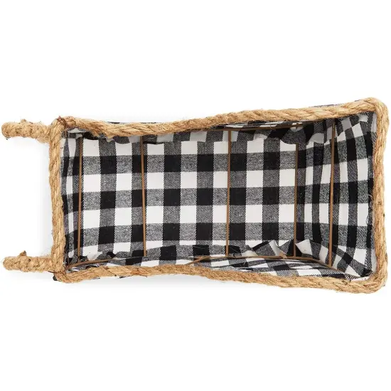 Small Santa Claus Christmas Sleigh Decoration, White and Black Buffalo Plaid Table Centerpiece for Holiday Decor (11 x 5 x 7.8 in) {5}