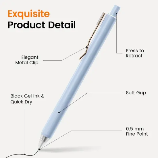 Gel Pens - Black Ink 6pcs 0.5 mm Fine Point Smooth Writing Pen, Office School Supplies {3}
