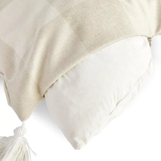 Set of 4 Plaid Throw Pillow Covers, 18x18 Inch Decorative Farmhouse Pillow Cases with Printed Designs and Tassels Multicolor {5}