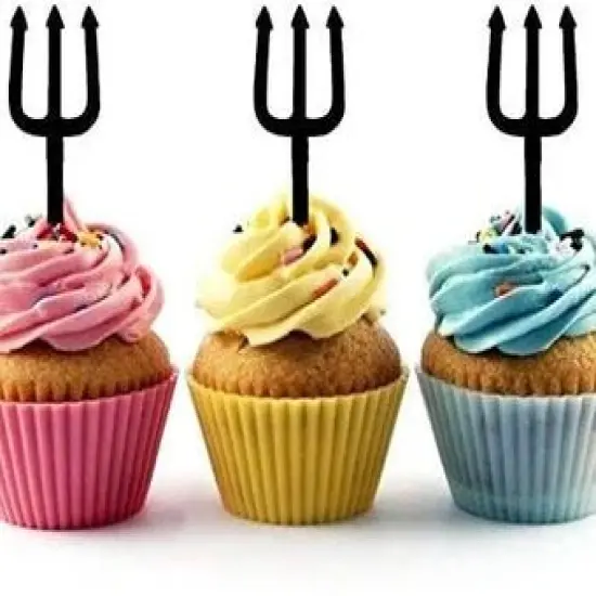 Trident Devil Pitchfork Silhouette Acrylic Cupcake Toppers 12 pcs {1}
