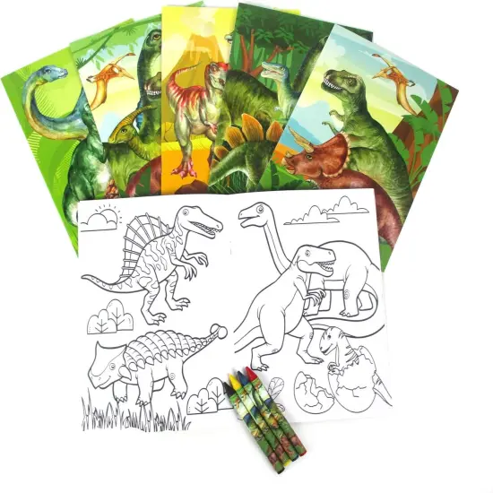 TINYMILLS Jurassic Dinosaur Coloring Book Set, 12 Books, 48 Crayons, Kids Activity Birthday Party Favors {2}