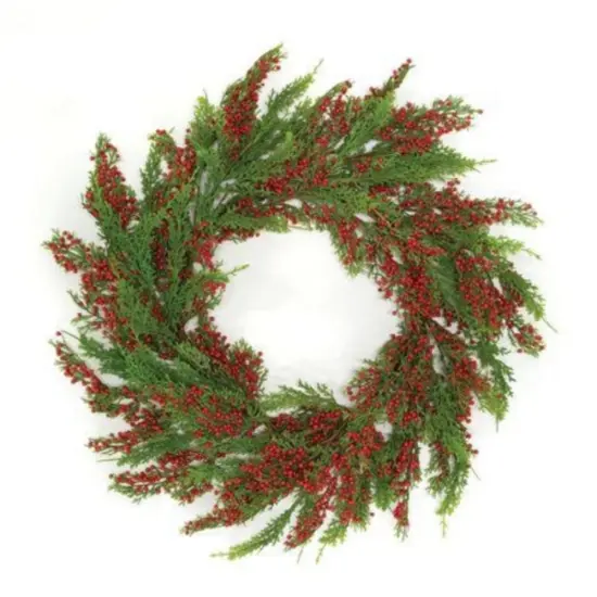 Merry Red Berries & Cedar Wreath 24" {1}