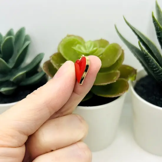 1, 4, 20 or 50 Pieces: Red Enamel Heart Charms {5}