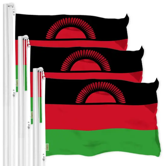 G128 3 Pack: Malawi Flag | 3x5 Ft | LiteWeave Pro Series Printed 150D Polyester | Country Flag, Indoor/Outdoor, Vibrant Colors, Brass Grommets {1}