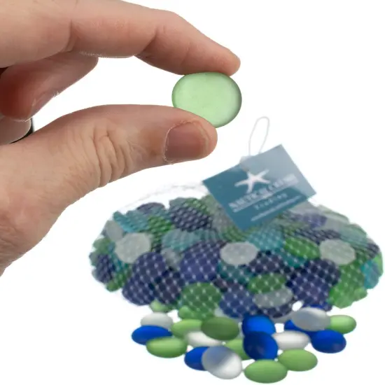 Flat Marbles Vase Filler - 3 Lb (315 pcs) Aqua White Cobalt & Green Glass Pebble Vase - Clear Glass Stones for Vases - Flat Glass Marble for craft and Home d&eacute;cor - Aquarium Glass Marble filler {4}