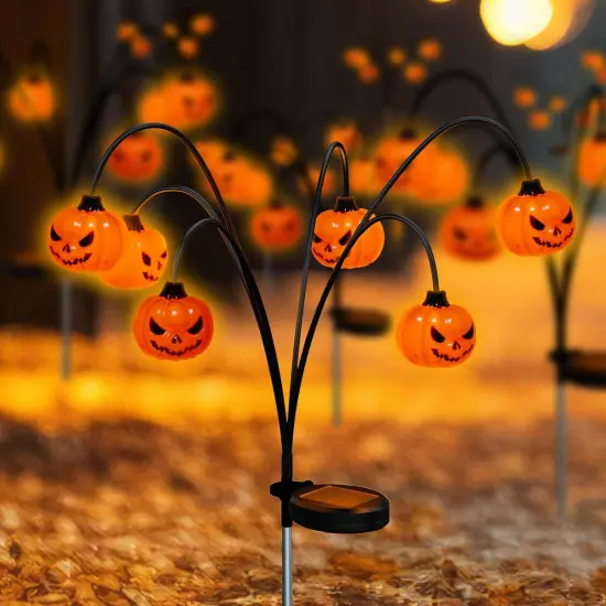 2 Pack Halloween Pumpkin Solar Lights - 12LED (Orange) {1}