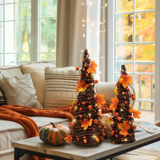 2PCS Artifical Autumn Fall Light Up Tree Decoration - 16 Inches {3}