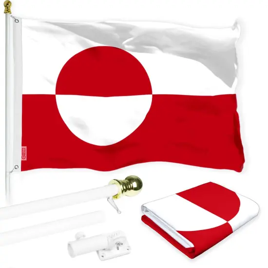 G128 Combo Pack: 6 Ft Twist Free Aluminum Spinning Flagpole (White) & Greenland Flag | 3x5 Ft | LiteWeave Pro Series Printed 150D Polyester | Pole with Flag Included {1}
