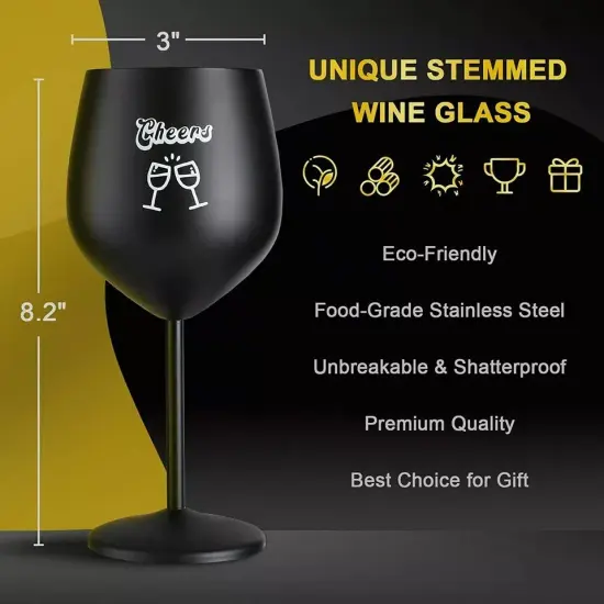 Unbreakable Stainless Steel Wine Glass, Shatterproof Red Wine Cup, Black Stemmed {4}