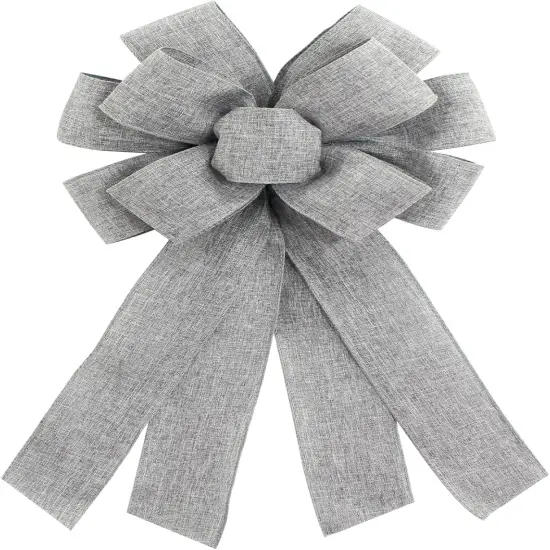 Grey Burlap Wreath Bow 20 x 11 Inches Birthday Holiday Ribbon Bow Carnival Farmhouse Bow Tree Ornament for Home Front Door Decorations {1}
