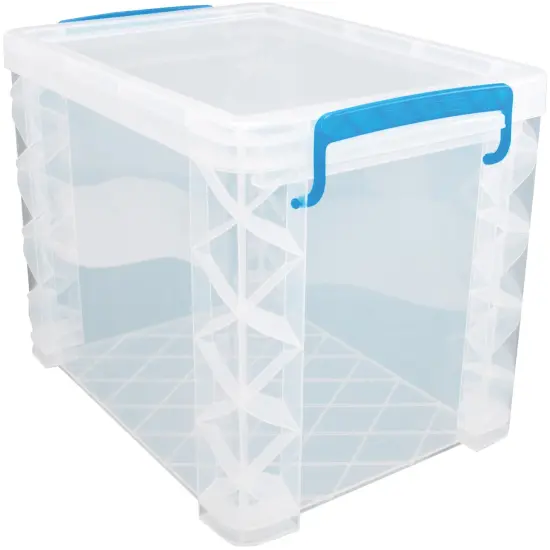 Storage Studios Super Stacker File Box-14.5"X10.5"X11.25" Clear/Blue Handles {3}