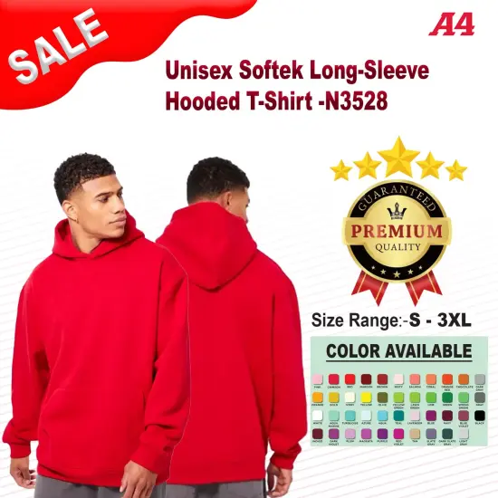 A4&reg; Unisex Softek Long-Sleeve Hooded T-Shirt GRAPHITE {2}