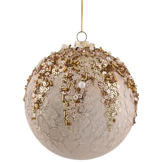 Northlight Beaded Sequin Shatterproof Christmas Ball Ornament - 4" - Champagne Gold {5}