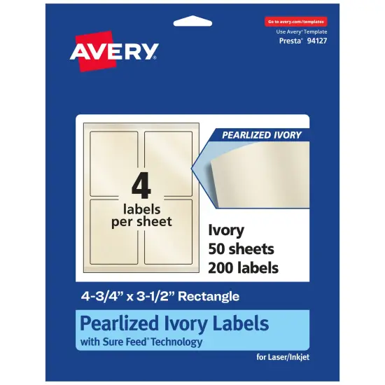 Avery Pearlized Ivory Rectangle Labels with Sure Feed Technology, Print-to-the-Edge, 4.75" x 3.5" {1}