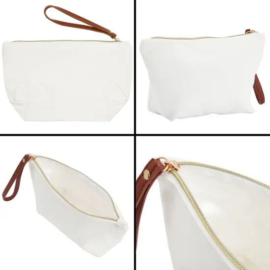 Gold Initial W Personalized Makeup Bag for Women, Monogrammed Canvas Cosmetic Pouch (White, 10 x 3 x 6 In) {6}