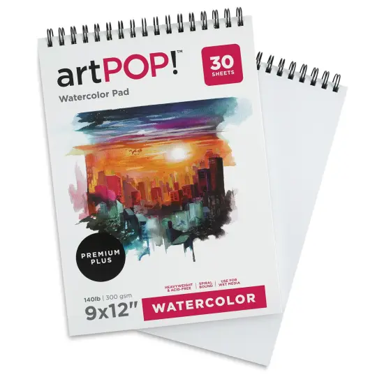artPOP! Watercolor Paper Pads, 2-Pack, 9" x 12", 30 Sheets Each, 140 lb (300 gsm), Cold Press, Acid Free Heavyweight Spiral Bound Pad for Wet Media, Watercolor Paint and Gouache {3}
