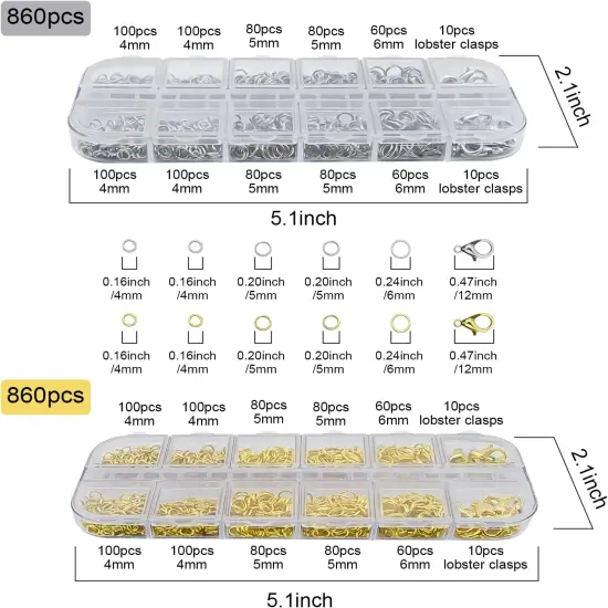 1720pcs Jump Rings for Jewelry Making Kit with Jump Rings and Lobster Clasps,Gold & Silver Open Jump Rings for Necklace and Jewelry Repair,Jewelry Findings Kit for Jewelry Making Supplies {2}