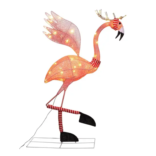 Haute Decor 42-inch Reindeer Flamingo - Lighted Outdoor Christmas Holiday Yard Display - Pre-Lit with LED Lights, Interior Metal Frame, Metal Stand Included {1}