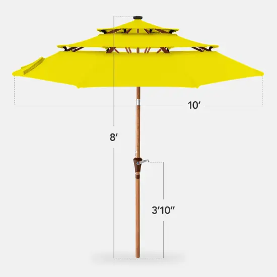 Best Choice Products Woodgrain Pattern 10ft 3-Tier Solar Patio Umbrella w/ 24 LED Lights, Tilt Yellow {2}