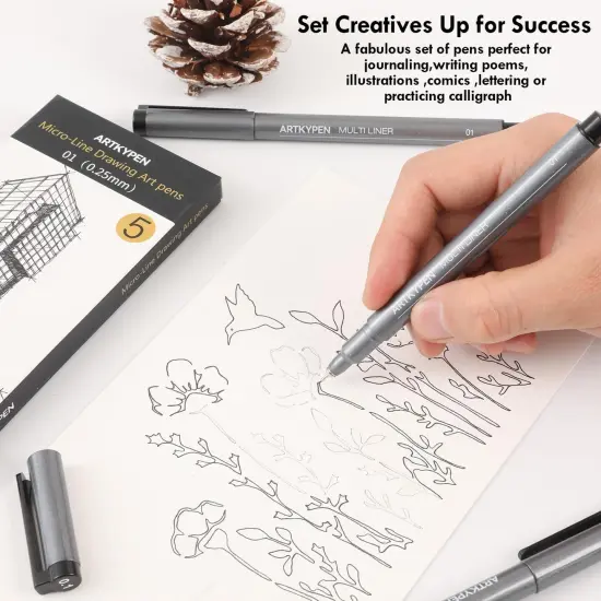 Micro Fineliner Drawing Art Pens: 5 Pack 0.25 mm Black Fine Line Waterproof Ink pen, Artist Supplies for Adults Sketching Anime Manga Watercolor Calligraphy Technical Illustrators {3}