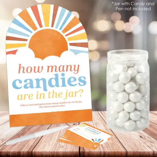 Big Dot of Happiness Retro Sunshine How Many Candies Are In The Jar, Themed Here Comes The Son Baby Shower Game, Candy Guessing Party Activity - 1 Paper Stand and 40 Cards {3}