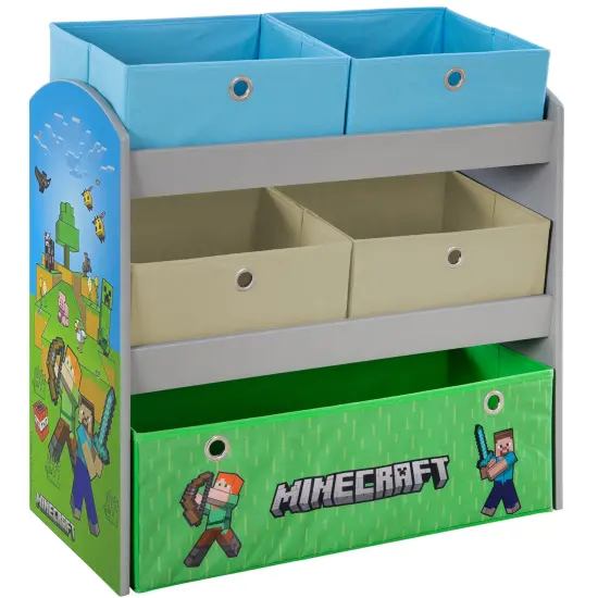 Minecraft: Play Shelf & Fabric Boxes - Storage & Organization, Toy-Games-Clothes, Green-Tan-Blue, Game Theme Design Decor, 25 x 23.6 x 11.8", Licensed {7}