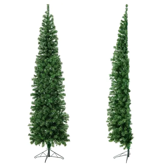 Costway 7ft Pre-lit PVC Artificial & Pine Needles Half Christmas Tree w/ 450 Branch Tips & 150 Lights {1}