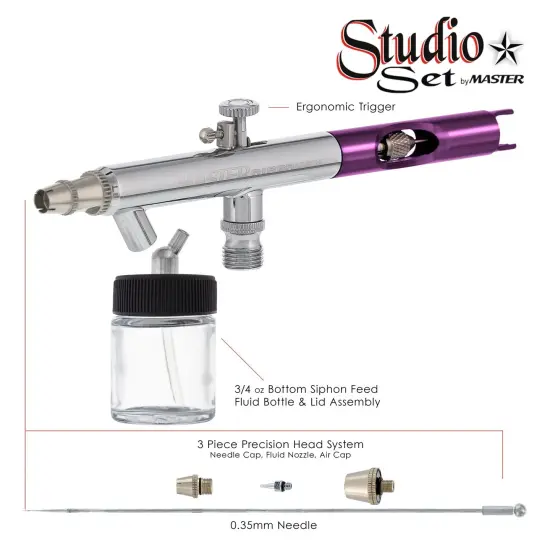 6 Master Performance S58 Dual-Action Siphon Feed Airbrushes with 0.35 mm Tips, 3/4 oz. Bottles, Color Coated Cutaway Handles & Storage Case {2}