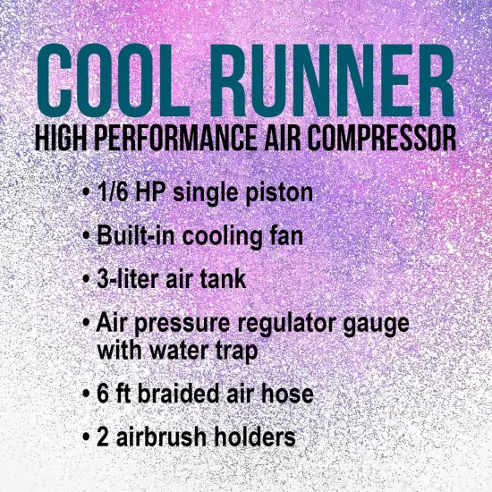 Cool Runner Professional High Performance Single-Piston Airbrush Air Compressor 3-Liter Tank, Holders, Regulator, Gauge, Water Trap Filter & Air Hose {4}