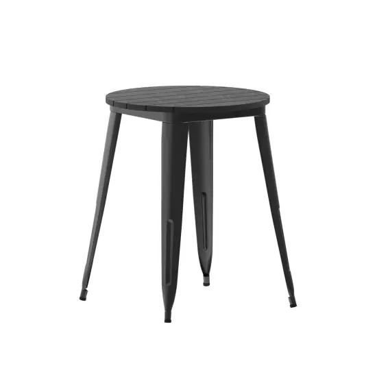 Merrick Lane Dryden Indoor/Outdoor Dining Table, 23.75" Round All Weather Poly Resin Top with Steel Base BlackTop/BlackFrame {2}