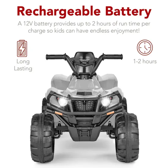 Best Choice Products 12V Kids Ride-On ATV Quad w/ Bluetooth, 2.4mph Max, Treaded Tires, LED Lights, Radio Gray {5}