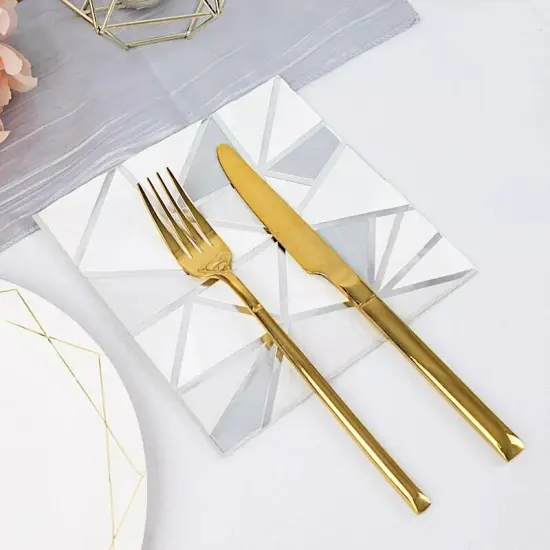 20 Silver 13x13 in Dinner Cocktail Paper NAPKINS Geometric Design Party Events {2}