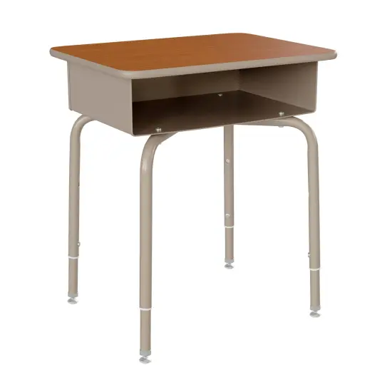 Emma and Oliver Student Desk with Open Front Metal Book Box - School Desk Walnut/SilverFrame {2}