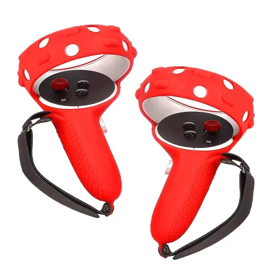 Insten Controller Grips for Oculus Quest 2 Meta VR Headset Touch Controllers, Silicone Protective Accessories with Knuckle Straps & Joystick Cover (Red, 1 Pair) {1}