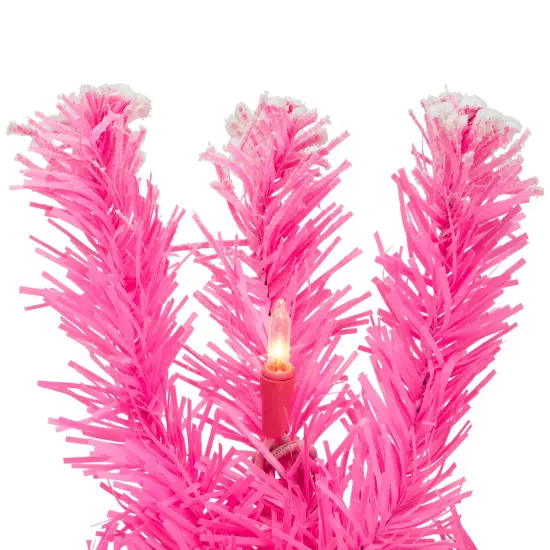 Northlight Pre-Lit Artificial Flocked Pine Christmas Garland - 9' - Pink - Clear Lights {6}