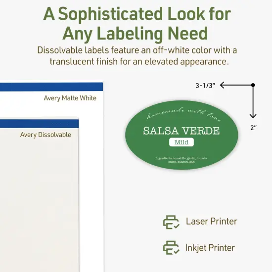 Avery Dissolvable Labels, 2" x 3-1/3" Oval {10}