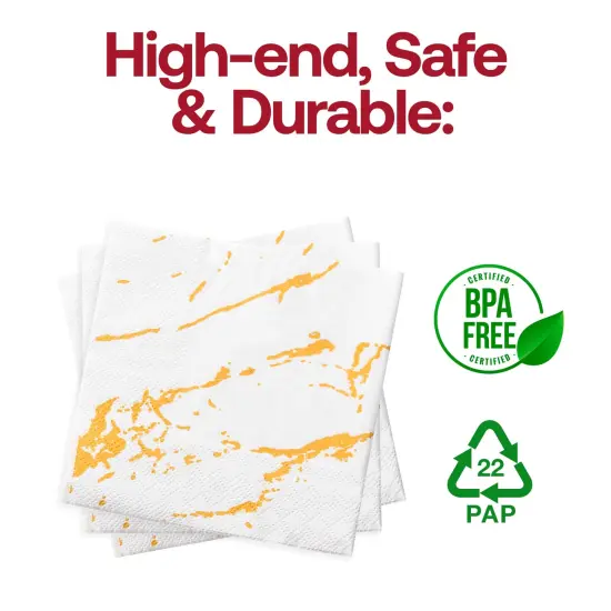 Durable White with Gold Marble Paper Beverage/Cocktail Napkins (600 Napkins) {4}