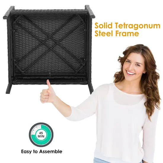 Costway 8PCS Patio Rattan Furniture Set Cushioned Chair Wooden Tabletop Black {3}