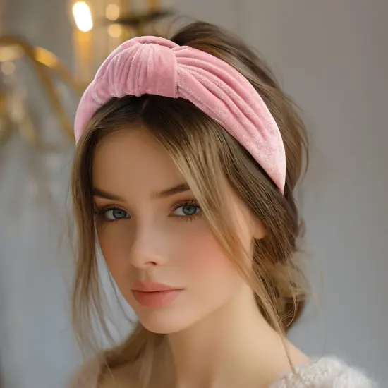 Wrapables Wide Knotted Velvet Headbands, Top Knot Velvet Headbands for Women and Girls, Pink {1}