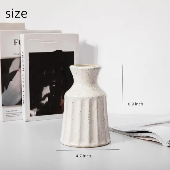 Ceramic Boho Vase, Farmhouse Home Decor Embossed Vases for Centerpieces, Kitchen, Office, Shelf, Table, Vase for Pampas Grass, Eucalyptus {2}